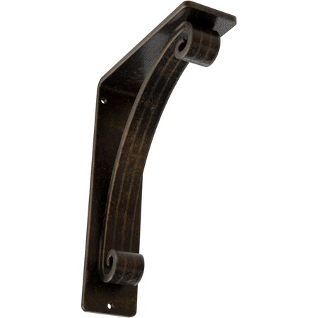 Ekena Millwork Legacy Wrought Iron Bracket, (Triple center brace), Antiqued Brass 2"W x 5 1/2"D x 8"H BKTM02X05X08TLEABS